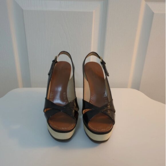 Kate Spade Black & Cream Striped Platform Shoes, Size 6.5, EUC - Picture 2 of 7